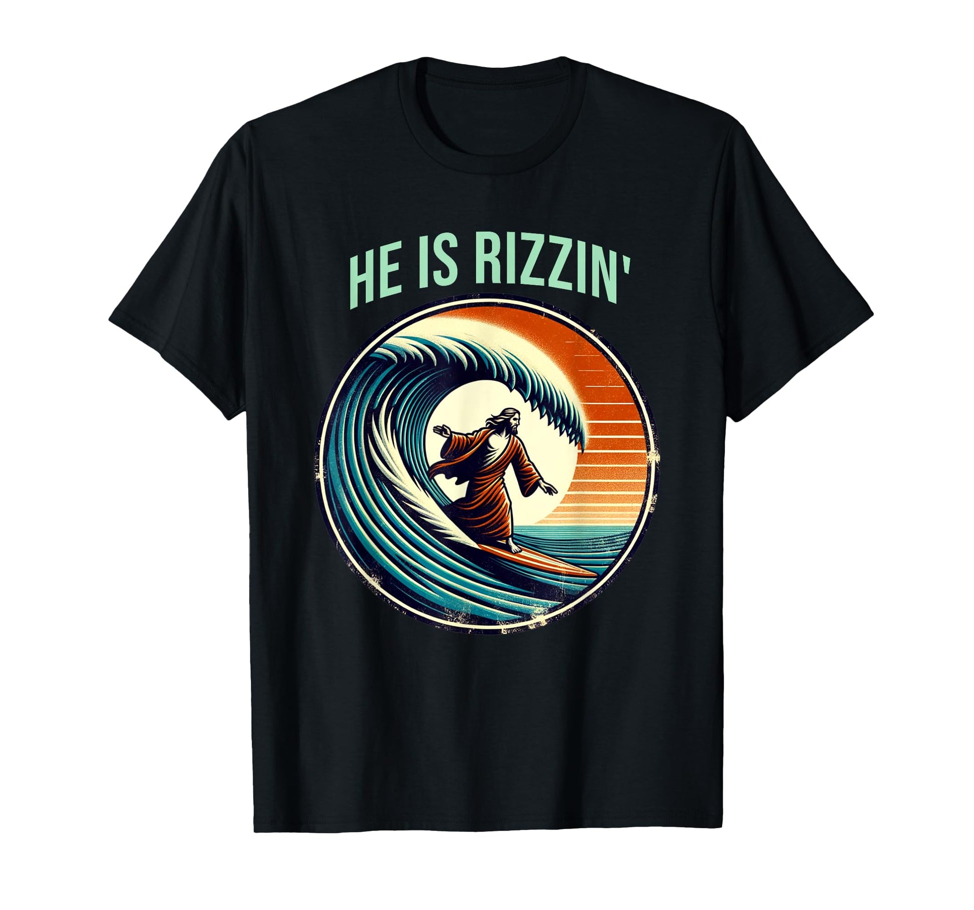 He Is Rizzin Jesus Surfing Funny Easter T-Shirt - Trendy Graphic Unisex - T-Shirt, Sweatshirt, Hoodie