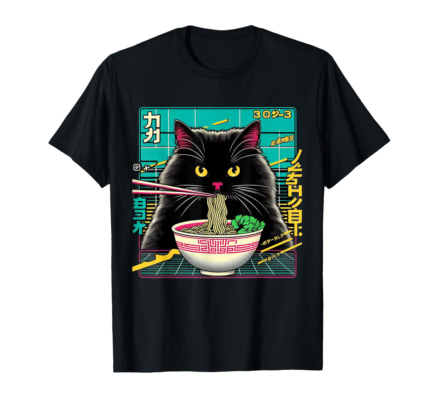 Ramen Cat Vaporwave Japanese T-Shirt - Custom Art Print Men Women - T-Shirt, Sweatshirt, Hoodie