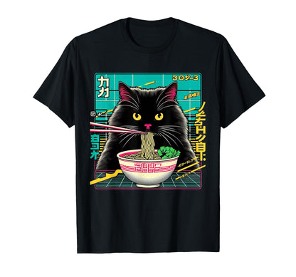 Ramen Cat Vaporwave Japanese T-Shirt - Custom Art Print Men Women - T-Shirt, Sweatshirt, Hoodie