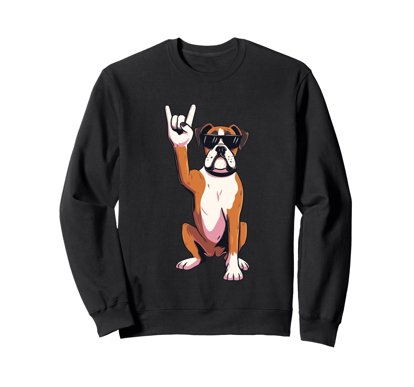 Boxer Dog Rock Sunglasses Sweatshirt - Custom Art Print for Adults - T-Shirt, Sweatshirt, Hoodie