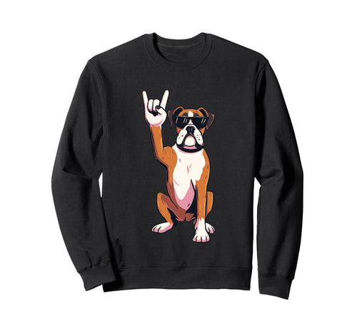Boxer Dog Rock Sunglasses Sweatshirt - Custom Art Print for Adults - T-Shirt, Sweatshirt, Hoodie
