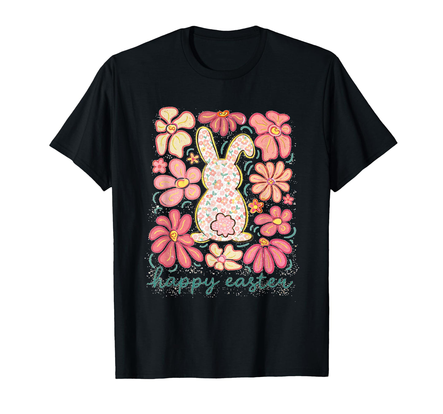Happy Easter Floral Bunny Boho Spring Art T-Shirt - Trendy Graphic Unisex - T-Shirt, Sweatshirt, Hoodie