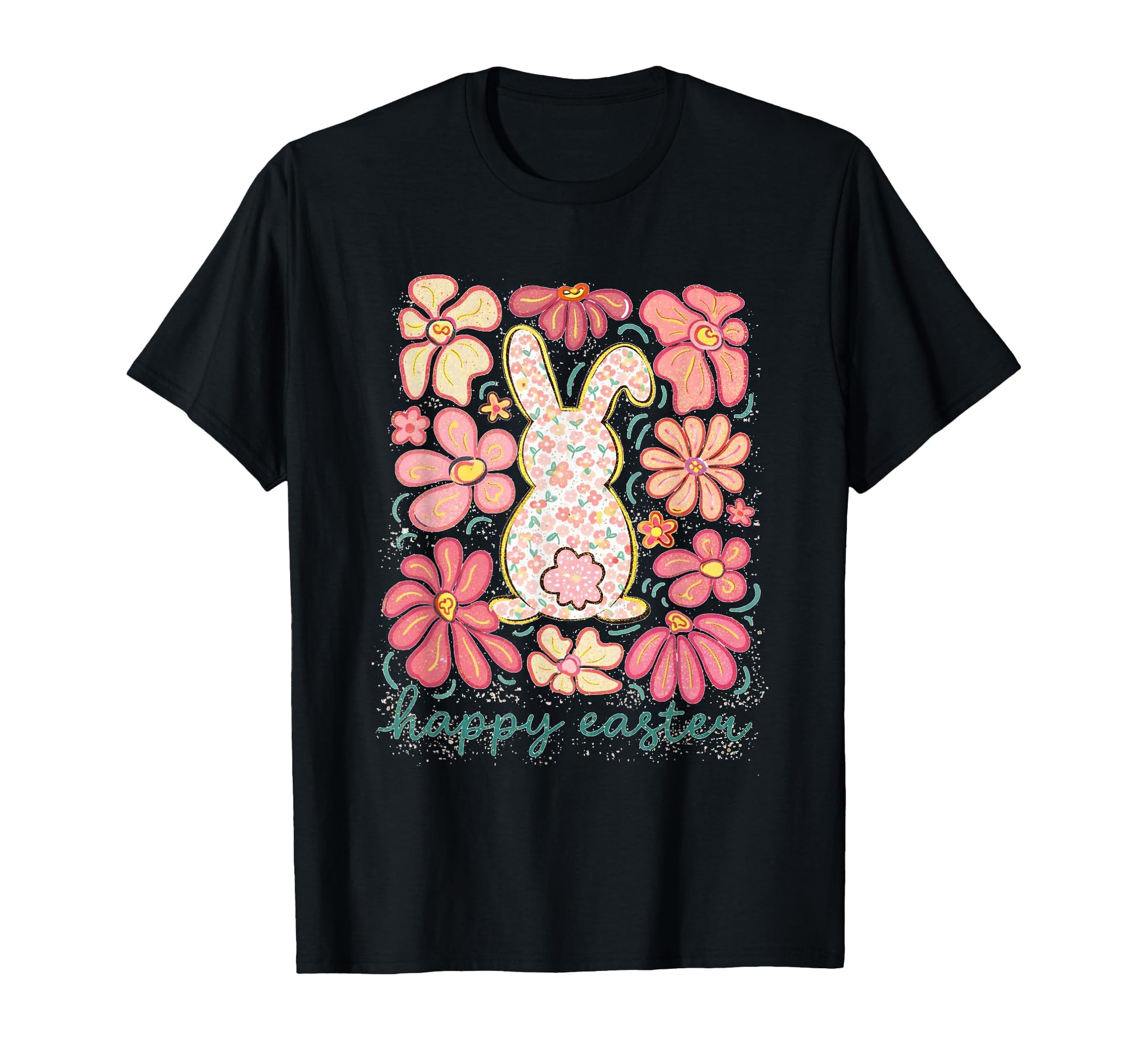 Happy Easter Floral Bunny Boho Spring Art T-Shirt - Trendy Graphic Unisex - T-Shirt, Sweatshirt, Hoodie