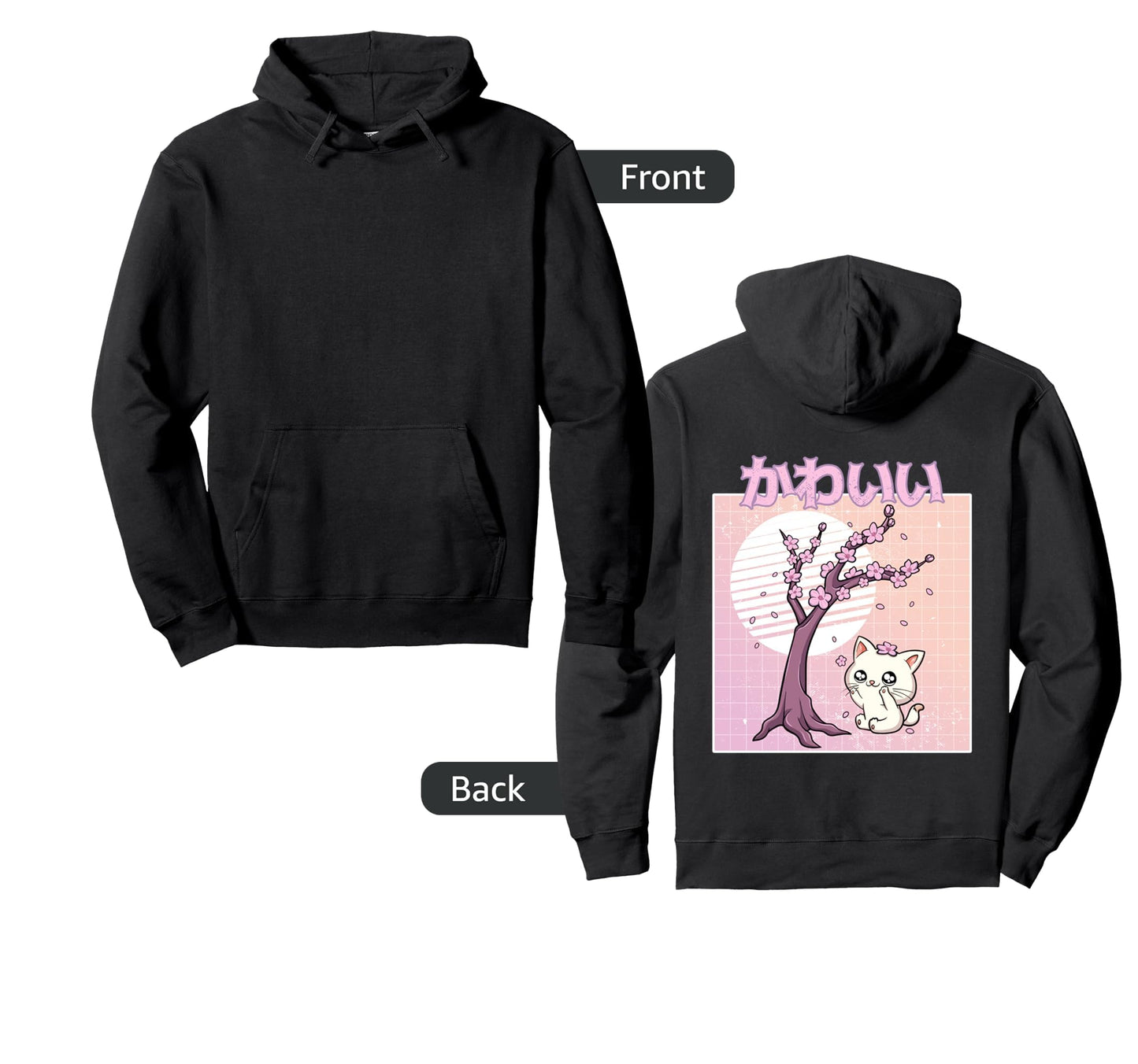Cherry Blossom Anime Cat Kawaii Hoodie - Trendy Graphic for Adults - T-Shirt, Sweatshirt, Hoodie