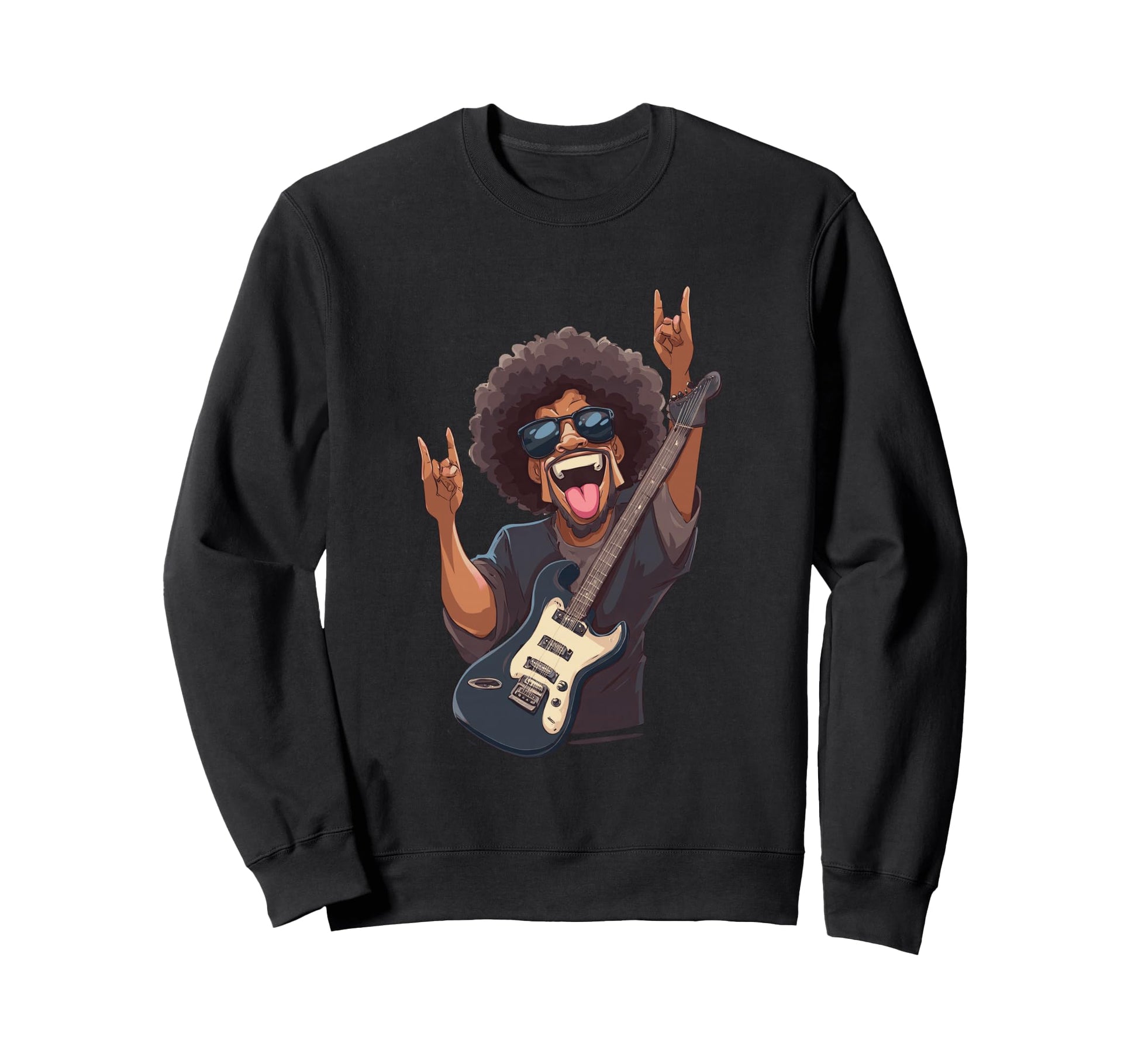 Rock Guitarist Afro Hairstyle Sweatshirt - Unique Graphic Unisex - T-Shirt, Sweatshirt, Hoodie