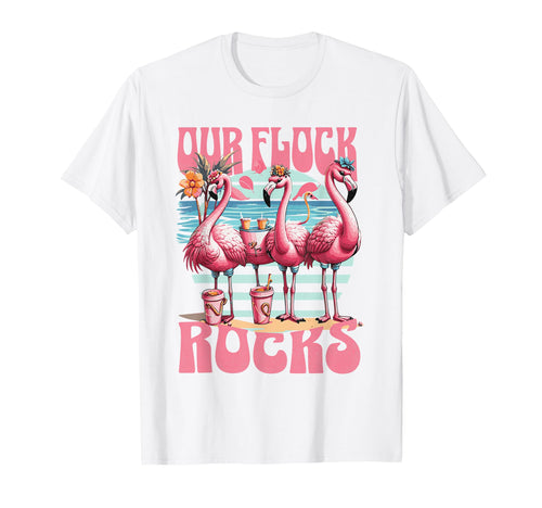 Our Flock Rocks Flamingo Summer T-Shirt - Graphic Print for Adults - T-Shirt, Sweatshirt, Hoodie
