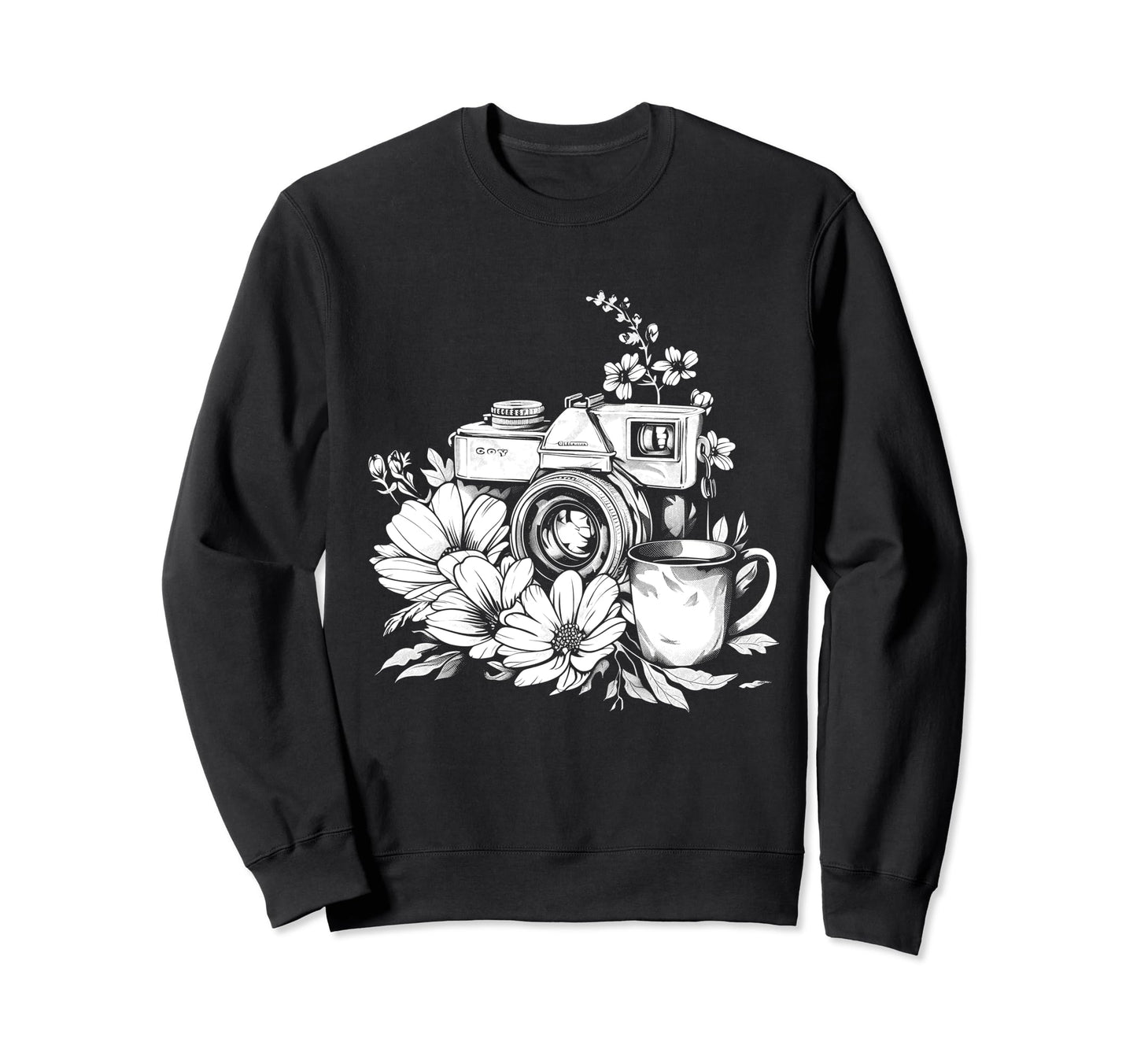 Photographer Coffee Camera Flowers Sweatshirt - Minimalist Print Unisex - T-Shirt, Sweatshirt, Hoodie