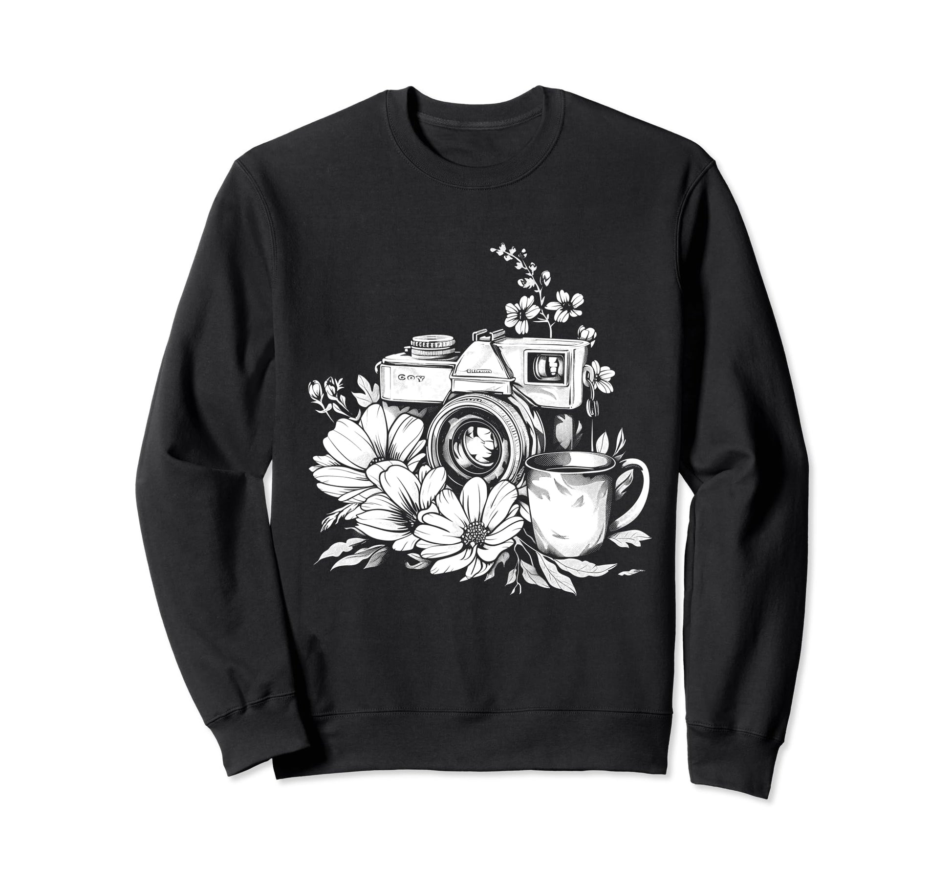 Photographer Coffee Camera Flowers Sweatshirt - Minimalist Print Unisex - T-Shirt, Sweatshirt, Hoodie