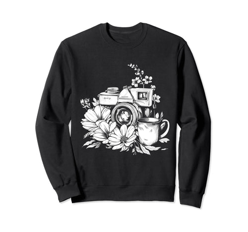 Photographer Coffee Camera Flowers Sweatshirt - Minimalist Print Unisex - T-Shirt, Sweatshirt, Hoodie