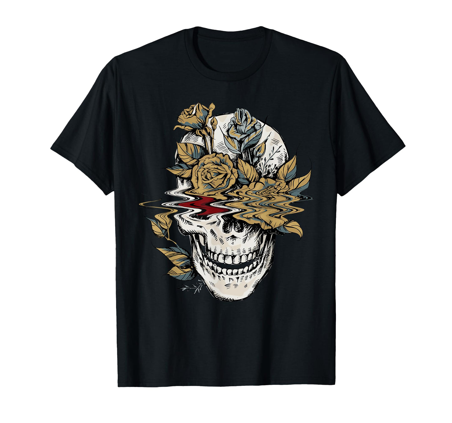 Edgy Skull And Flowers Goth Vaporwave T-Shirt - Unique Graphic Men Women - T-Shirt, Sweatshirt, Hoodie