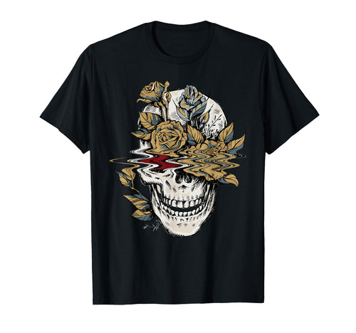 Edgy Skull And Flowers Goth Vaporwave T-Shirt - Unique Graphic Men Women - T-Shirt, Sweatshirt, Hoodie