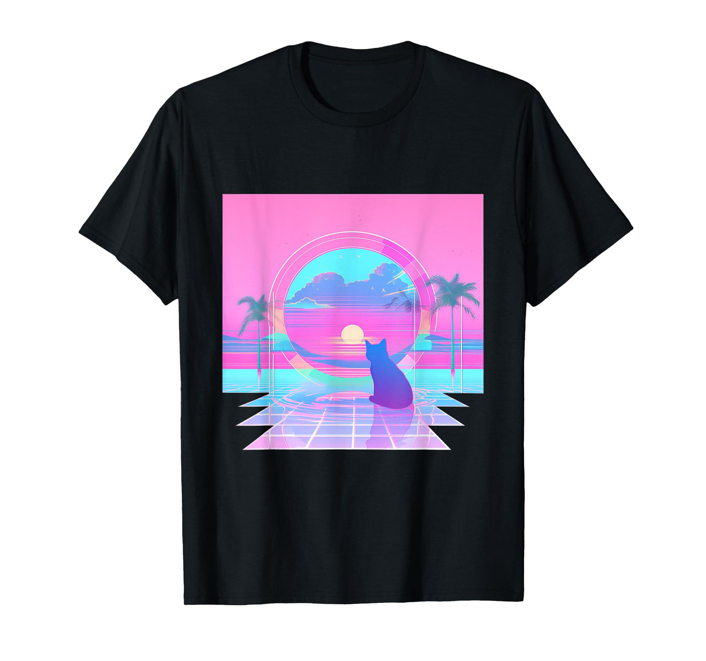 80S Vaporwave Aesthetic Art Cat T-Shirt - Casual Everyday Wear Men Women - T-Shirt, Sweatshirt, Hoodie