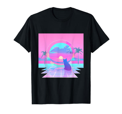 80S Vaporwave Aesthetic Art Cat T-Shirt - Casual Everyday Wear Men Women - T-Shirt, Sweatshirt, Hoodie