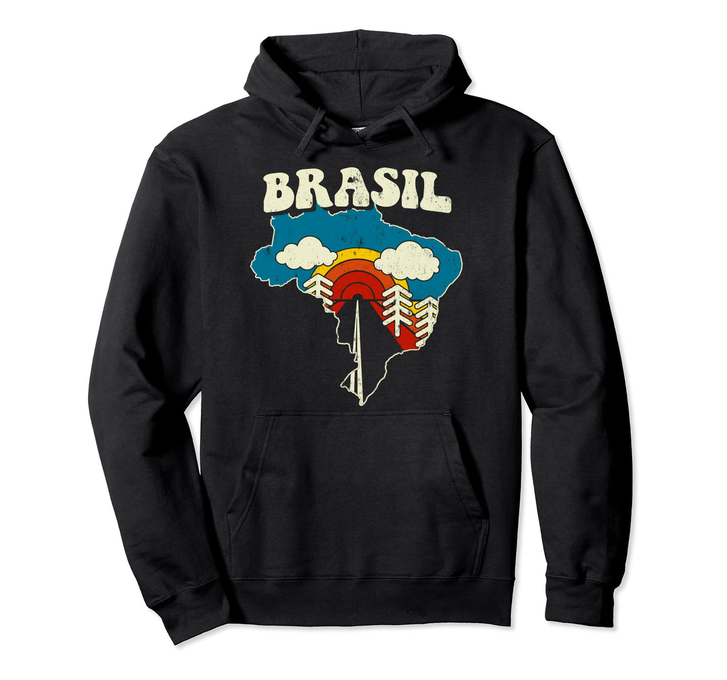 Brasil Brasilian Country Rainbow 70S Map Hoodie - Trendy Graphic for Adults - T-Shirt, Sweatshirt, Hoodie