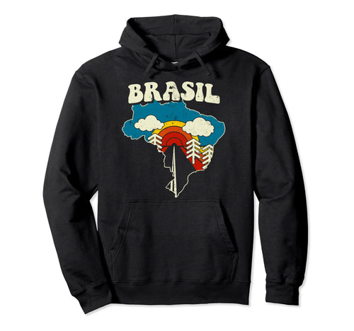 Brasil Brasilian Country Rainbow 70S Map Hoodie - Trendy Graphic for Adults - T-Shirt, Sweatshirt, Hoodie