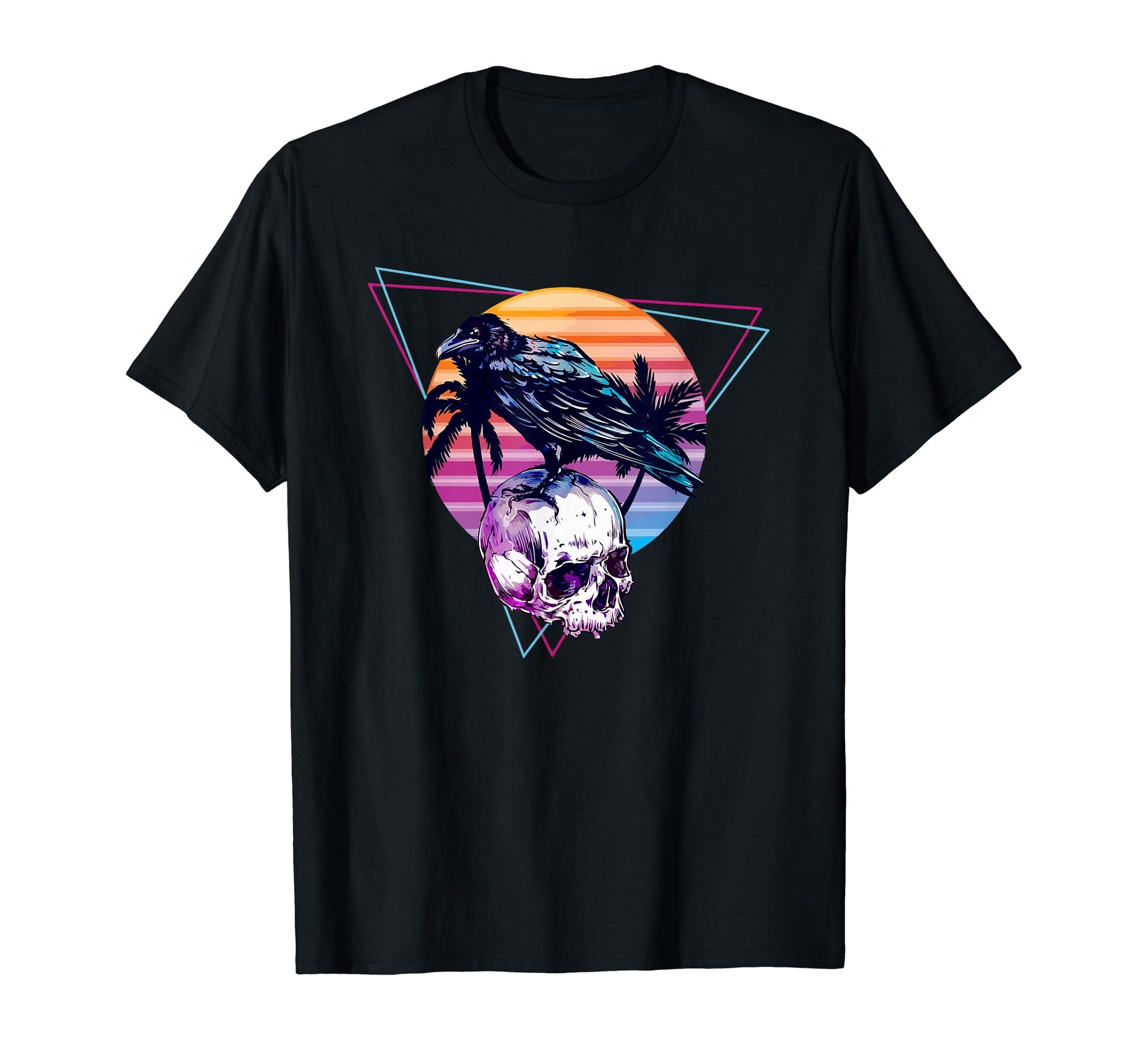 Vaporwave Skull And Crow Aesthetic T-Shirt - Custom Art Print for Adults - T-Shirt, Sweatshirt, Hoodie