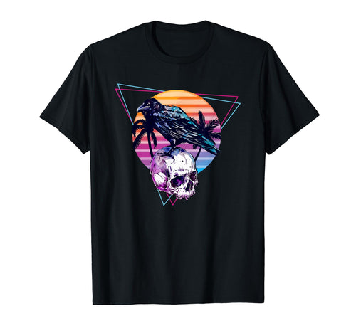 Vaporwave Skull And Crow Aesthetic T-Shirt - Custom Art Print for Adults - T-Shirt, Sweatshirt, Hoodie