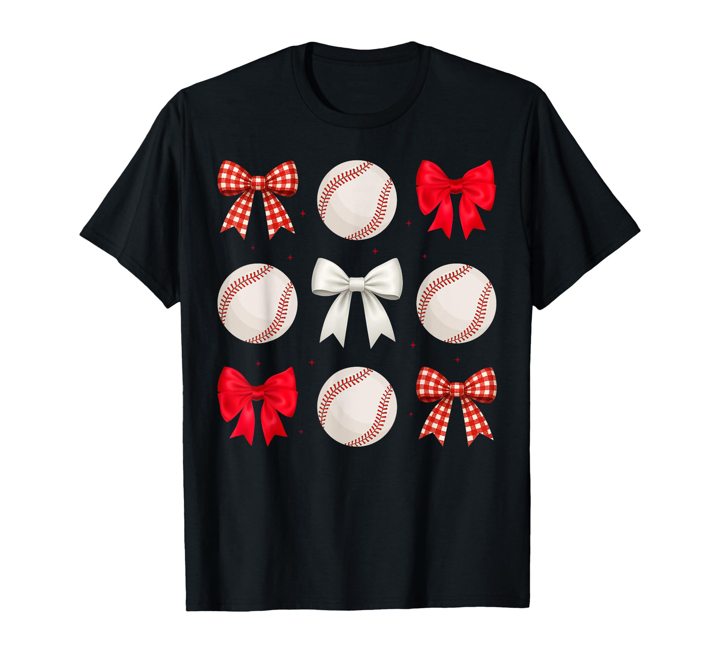 Bow And Baseball Pattern Sporty Moms T-Shirt - Custom Art Print for Adults - T-Shirt, Sweatshirt, Hoodie