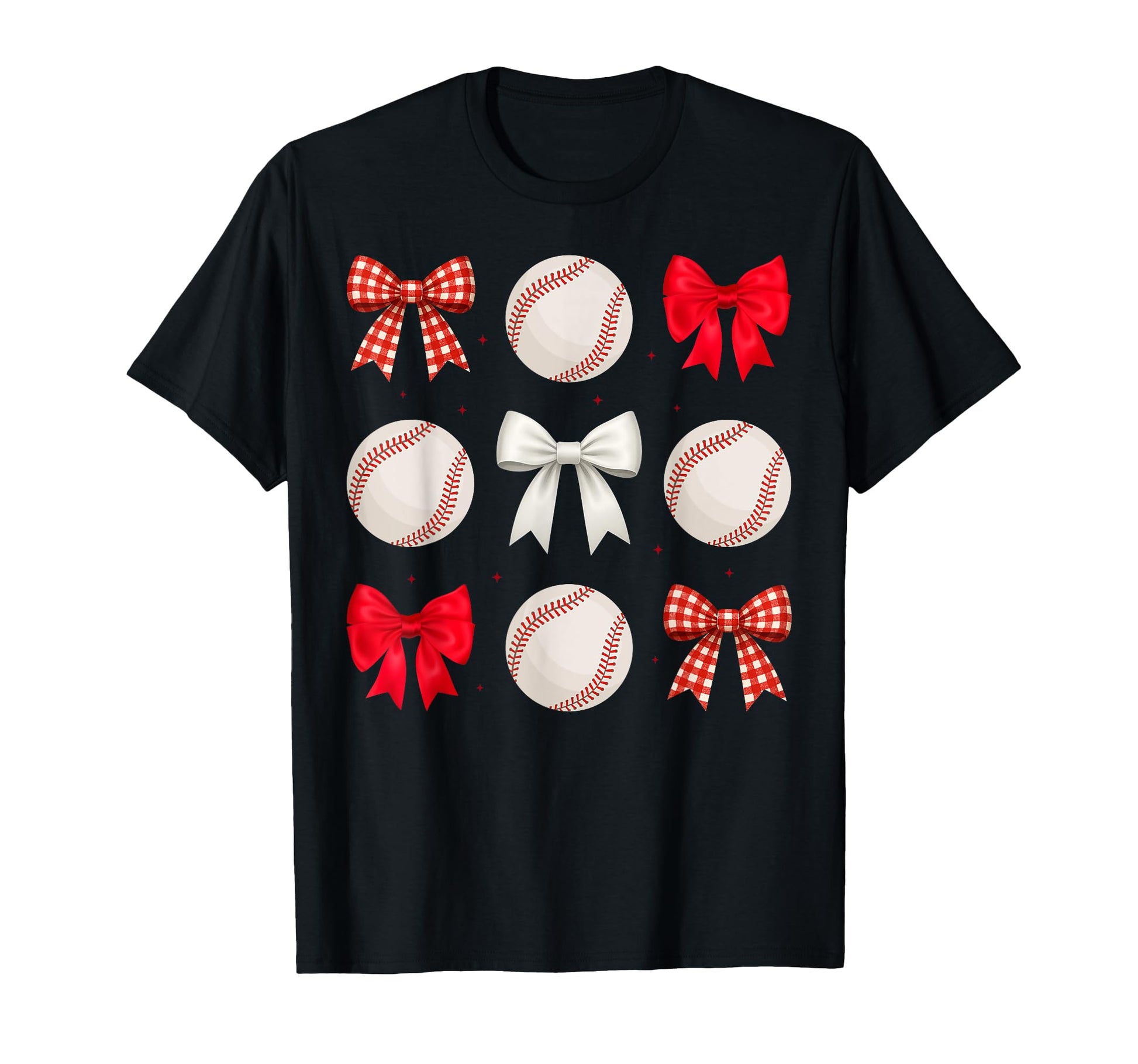 Bow And Baseball Pattern Sporty Moms T-Shirt - Custom Art Print for Adults - T-Shirt, Sweatshirt, Hoodie