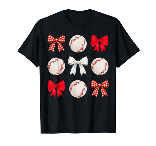Bow And Baseball Pattern Sporty Moms T-Shirt - Custom Art Print for Adults - T-Shirt, Sweatshirt, Hoodie