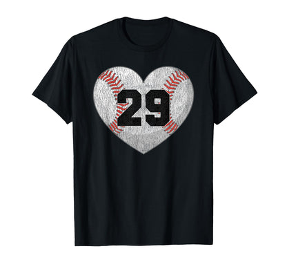 Baseball Number 29 Distressed Heart T-Shirt - Unique Graphic Unisex - T-Shirt, Sweatshirt, Hoodie