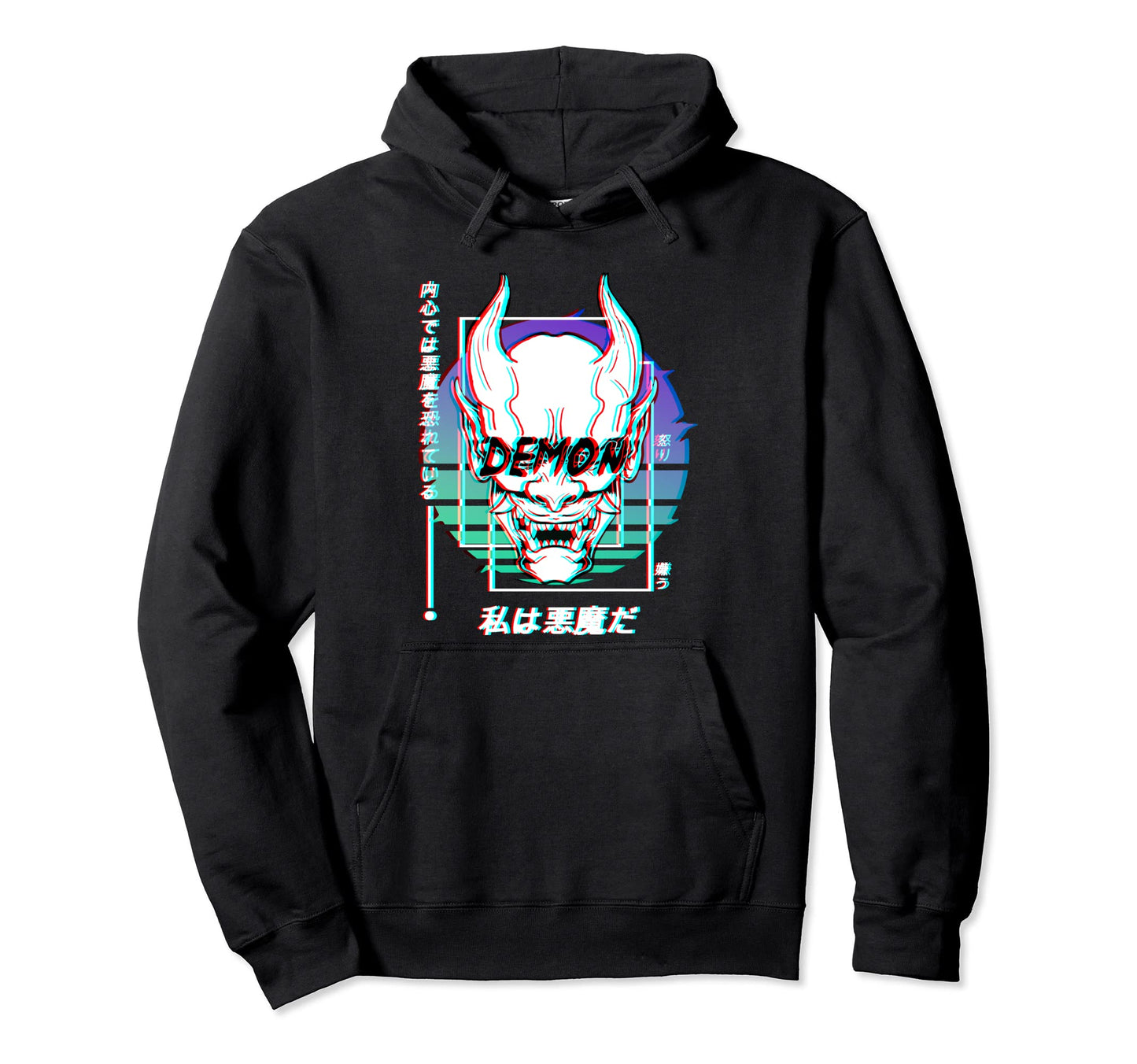 Vaporwave Oni Mask Japanese Demon Hoodie - Minimalist Print for Adults - T-Shirt, Sweatshirt, Hoodie
