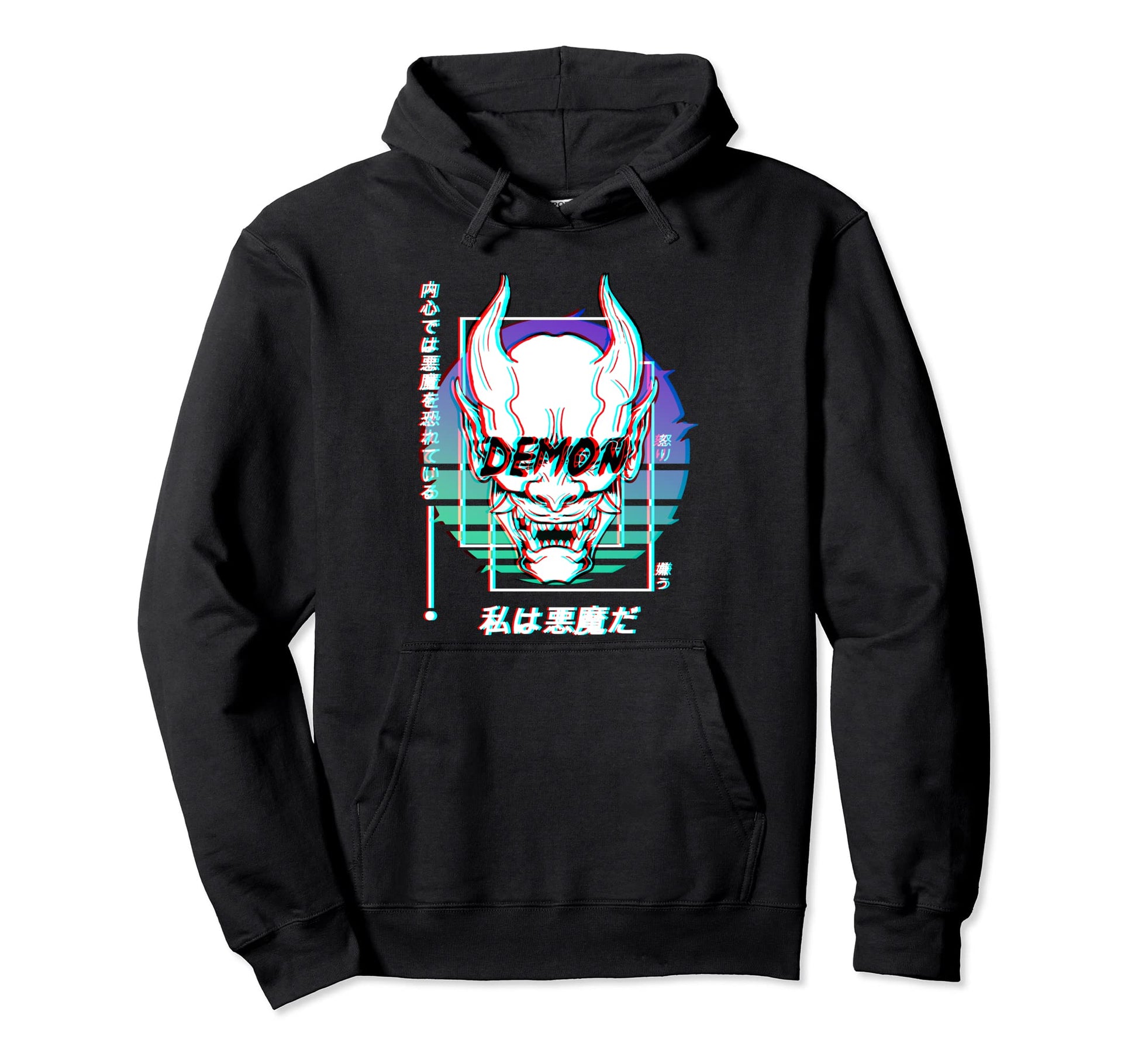 Vaporwave Oni Mask Japanese Demon Hoodie - Minimalist Print for Adults - T-Shirt, Sweatshirt, Hoodie