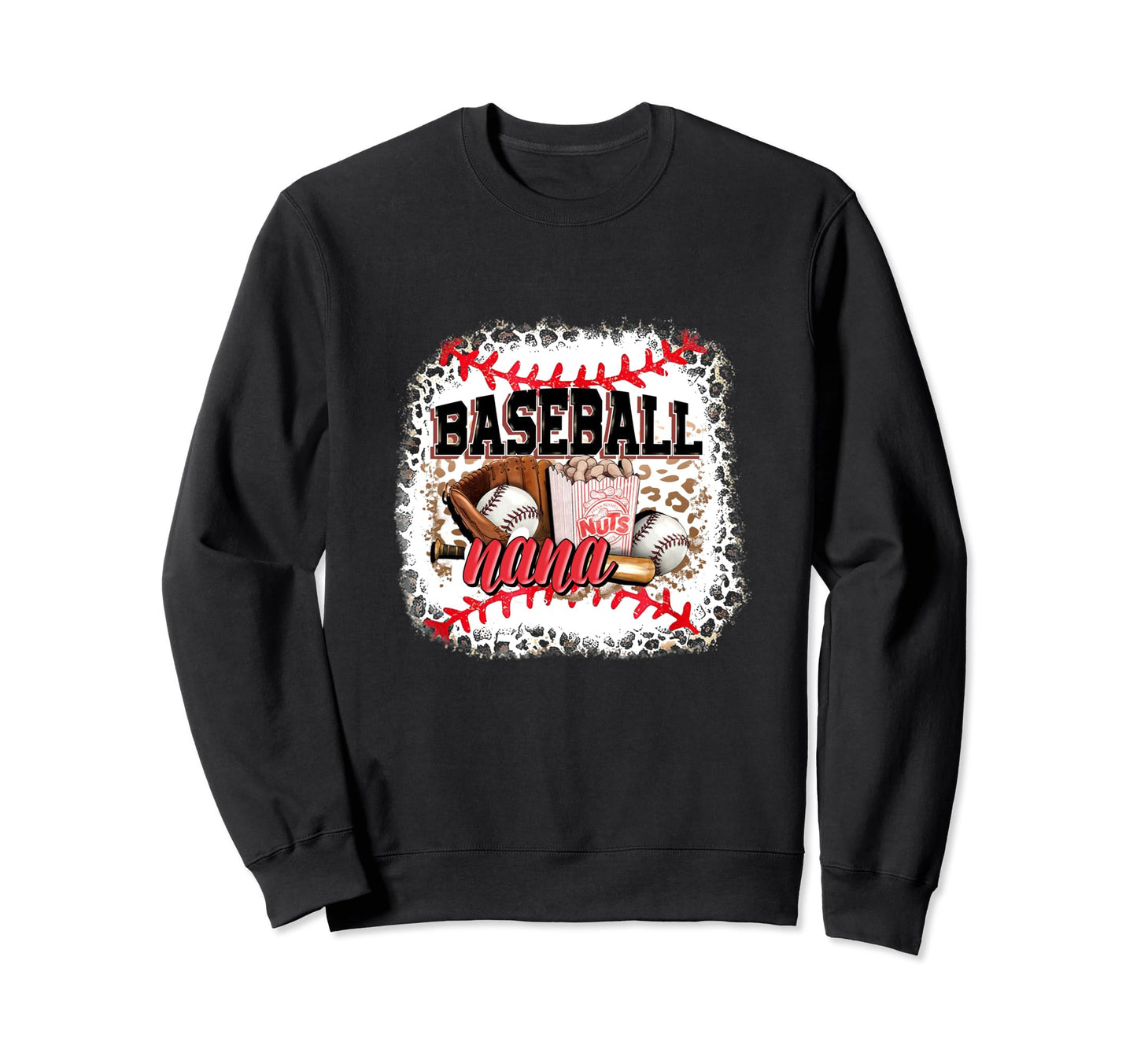 Softball Baseball Nana Mom Leopard Sweatshirt - Unique Graphic Unisex - T-Shirt, Sweatshirt, Hoodie