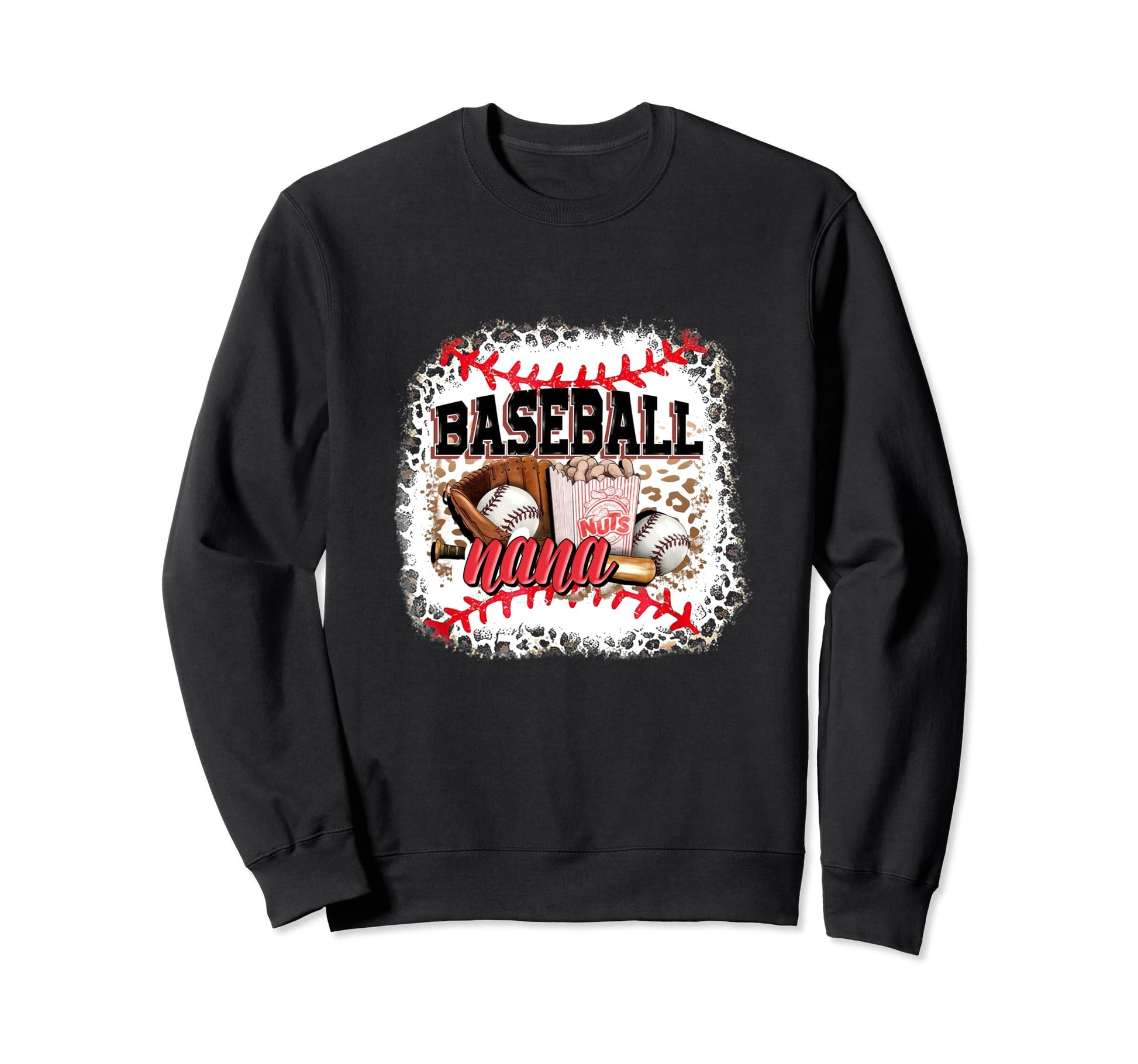 Softball Baseball Nana Mom Leopard Sweatshirt - Unique Graphic Unisex - T-Shirt, Sweatshirt, Hoodie