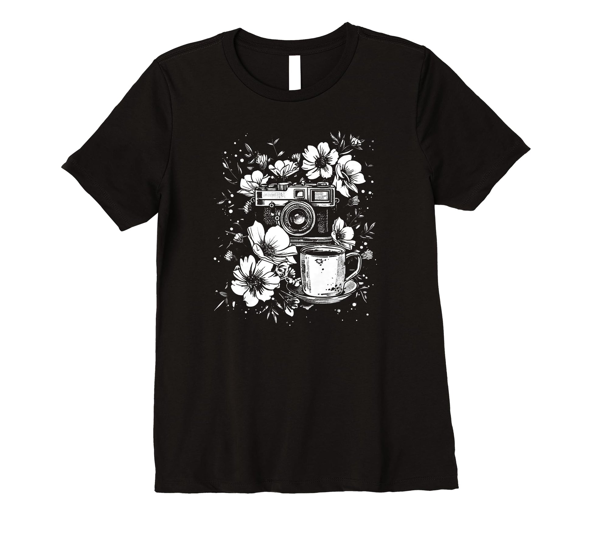 Womens Photographer Coffee Camera Flowers T-Shirt - Novelty Apparel Unisex - T-Shirt, Sweatshirt, Hoodie