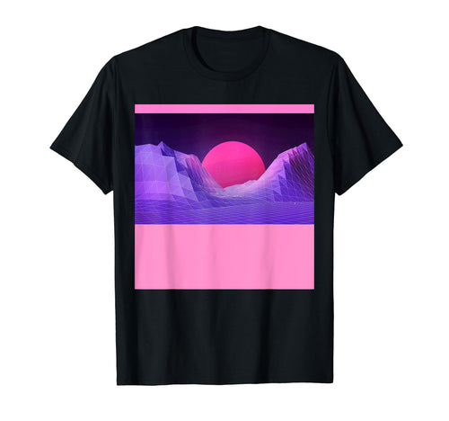 Vaporwave Aesthetic Sunset Mountains T-Shirt - Graphic Print Men Women - T-Shirt, Sweatshirt, Hoodie