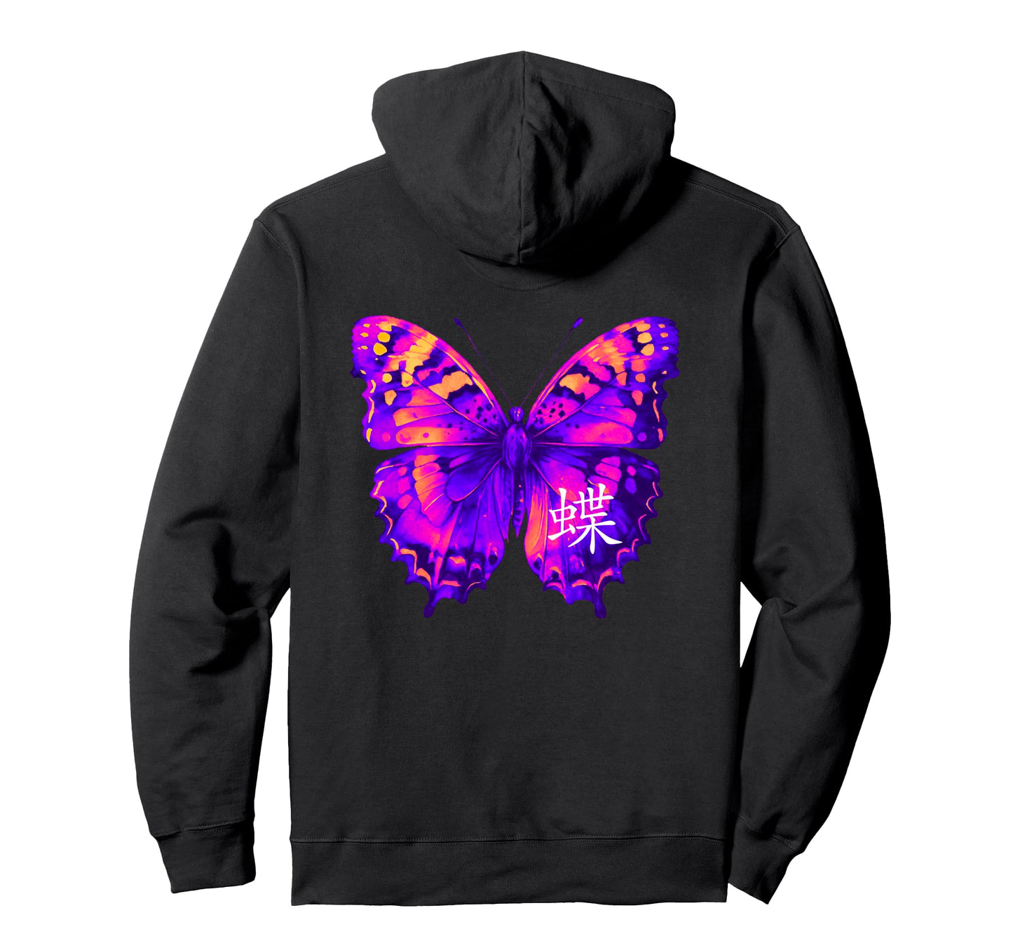Backprint Aesthetic Butterfly Kanji Hoodie - Unique Graphic Unisex - T-Shirt, Sweatshirt, Hoodie