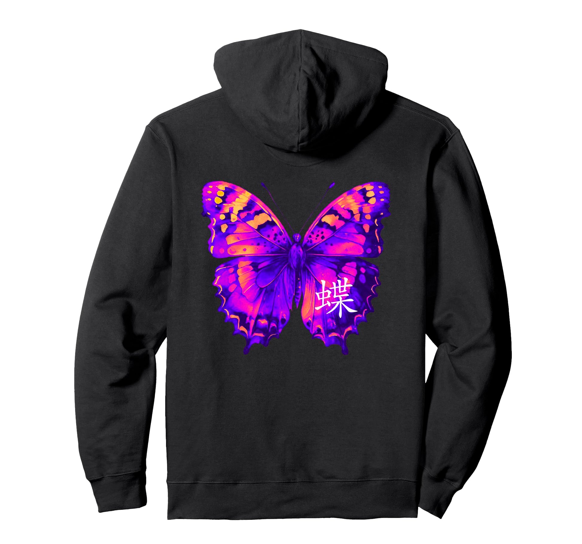 Backprint Aesthetic Butterfly Kanji Hoodie - Unique Graphic Unisex - T-Shirt, Sweatshirt, Hoodie