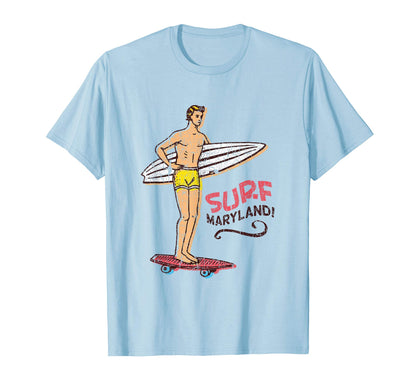 Surf Maryland Surfboard 60S 70S 80S T-Shirt - Trendy Graphic for Adults - T-Shirt, Sweatshirt, Hoodie