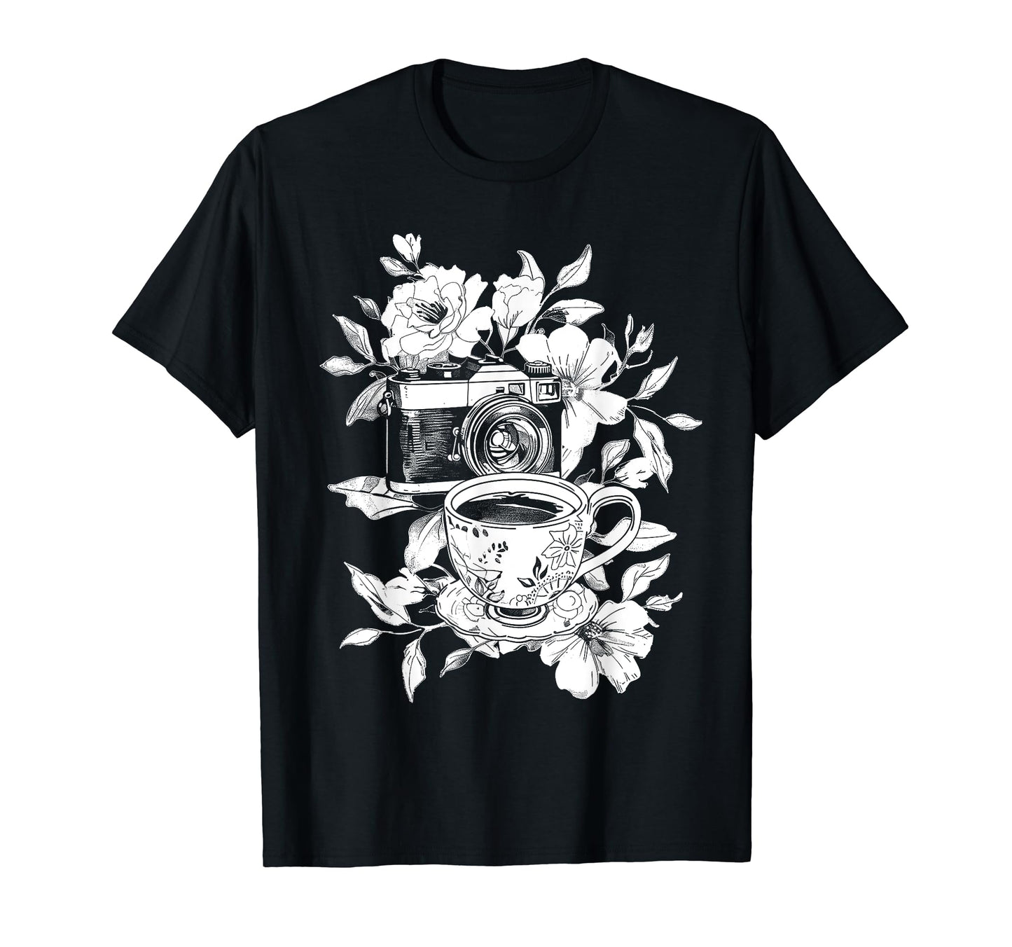 Photographer Coffee Camera Flowers T-Shirt - Streetwear Style Men Women - T-Shirt, Sweatshirt, Hoodie