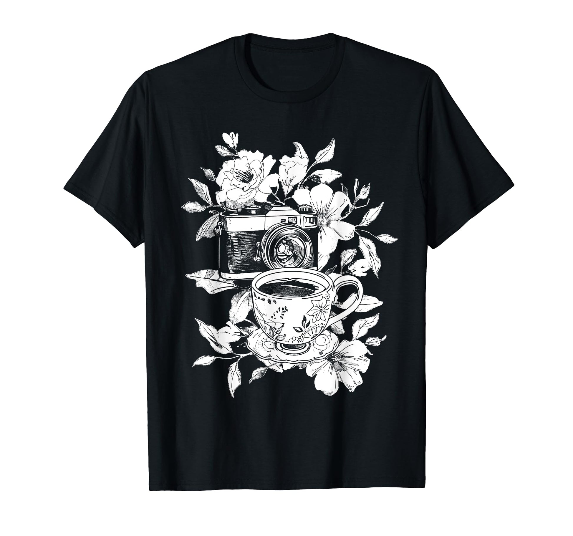 Photographer Coffee Camera Flowers T-Shirt - Streetwear Style Men Women - T-Shirt, Sweatshirt, Hoodie