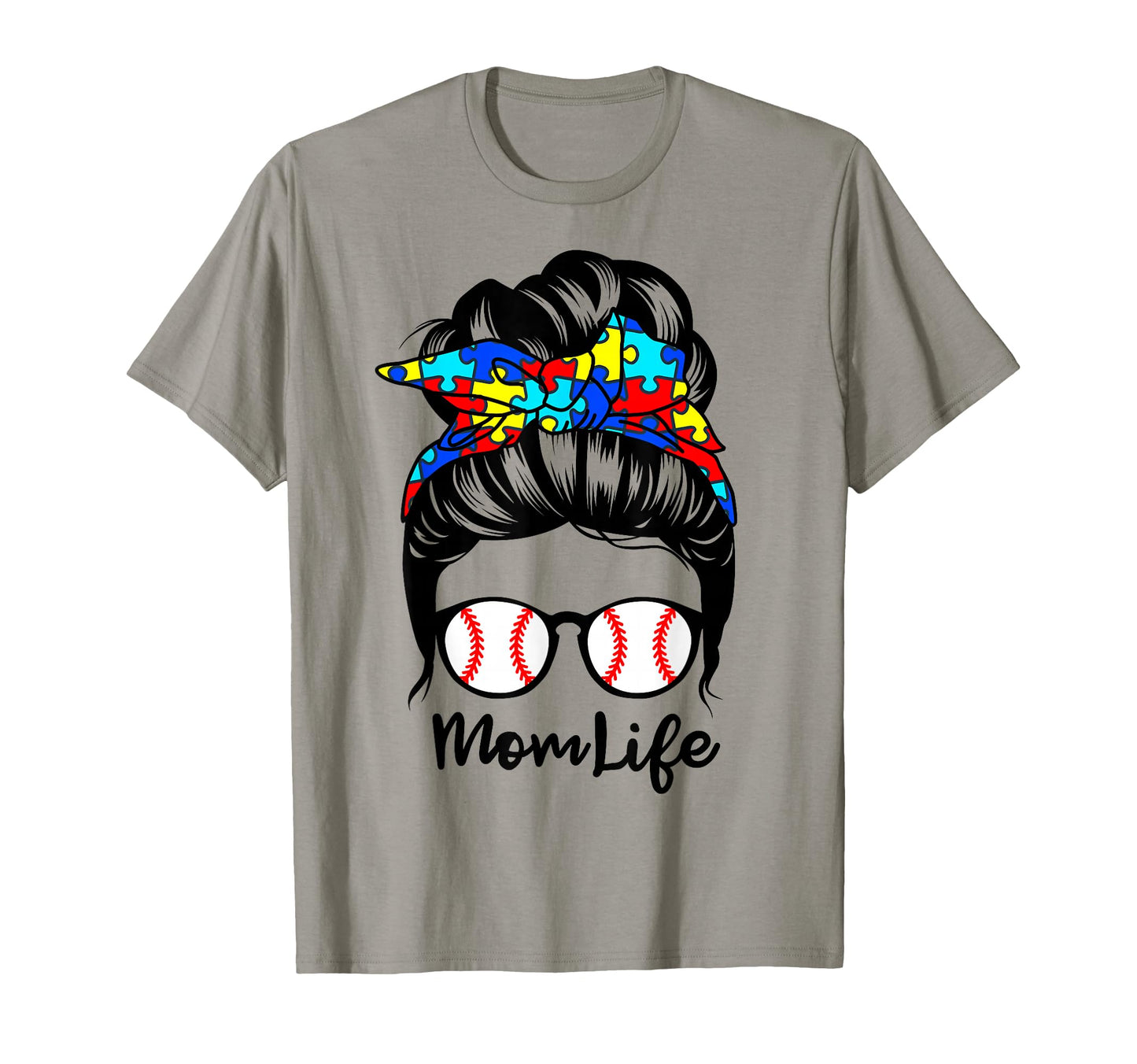 Mom Life Messy Bun Hair Autism Baseball T-Shirt - Custom Art Print Unisex - T-Shirt, Sweatshirt, Hoodie