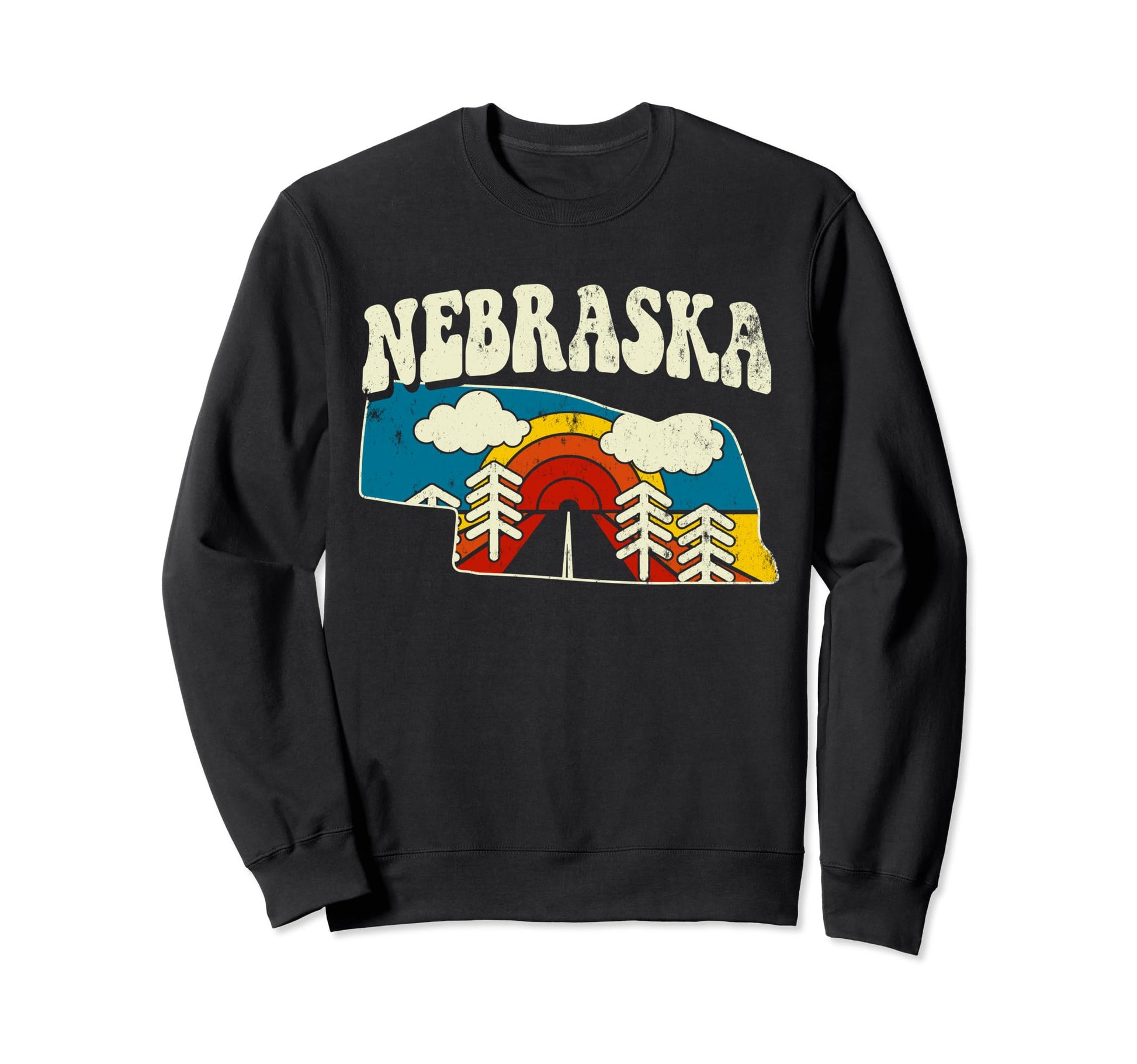 Nebraska State Rainbow Hippie 70S Map Sweatshirt - Custom Art Print Unisex - T-Shirt, Sweatshirt, Hoodie