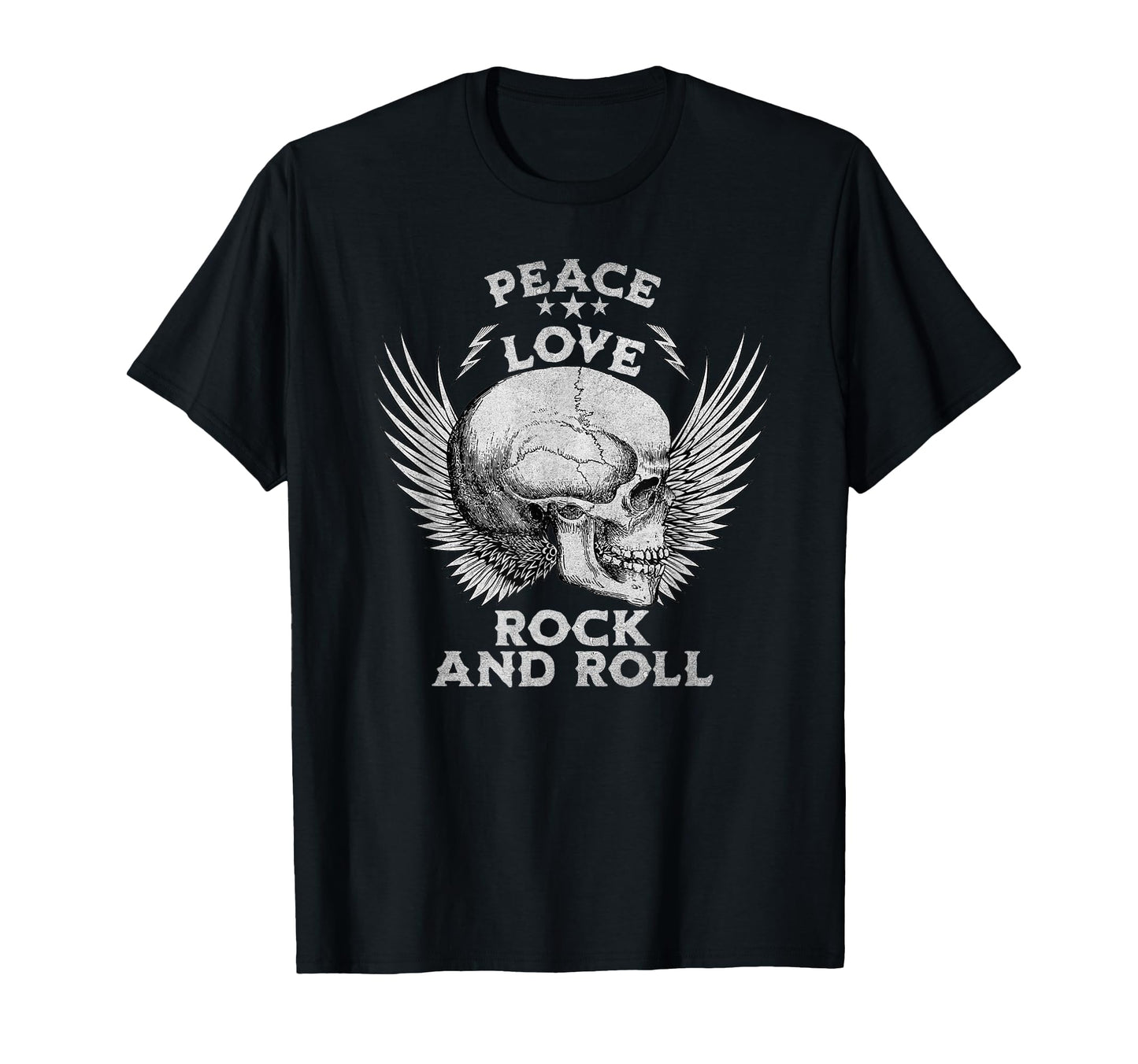 Peace Love Rock And Roll Distressed T-Shirt - Graphic Print for Adults - T-Shirt, Sweatshirt, Hoodie