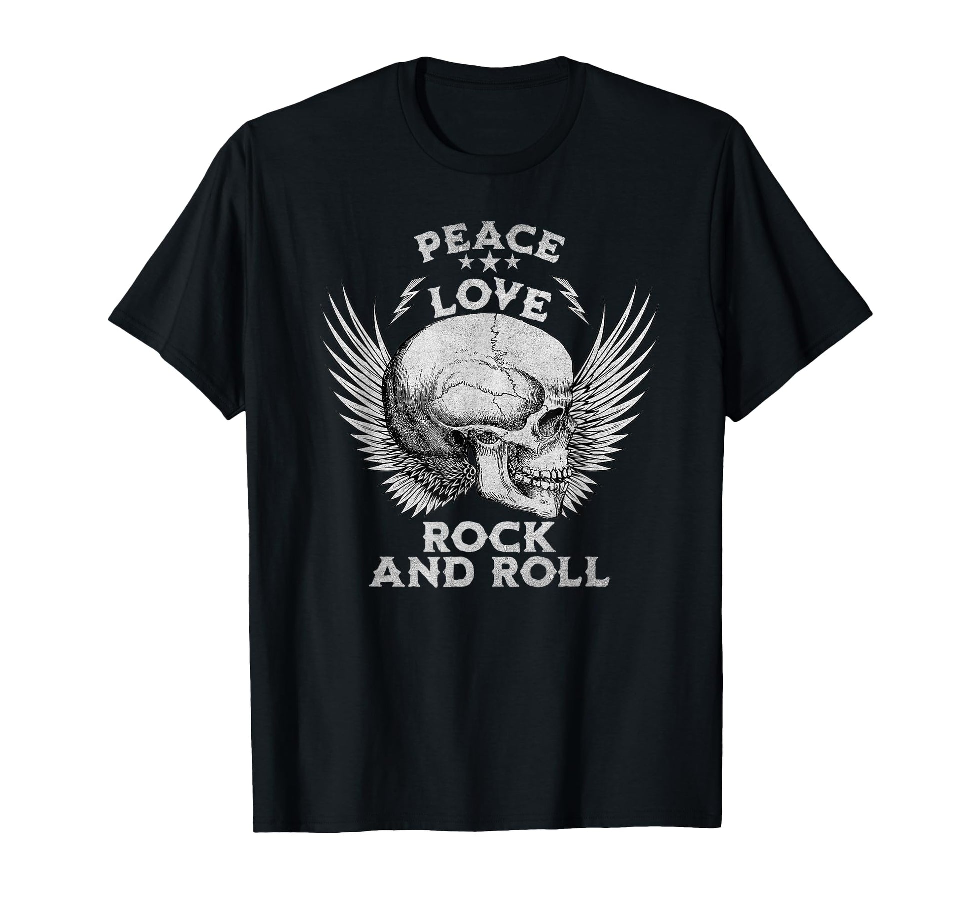 Peace Love Rock And Roll Distressed T-Shirt - Graphic Print for Adults - T-Shirt, Sweatshirt, Hoodie