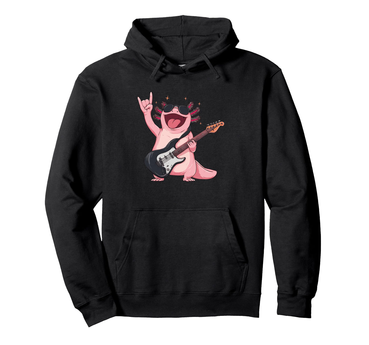 Axolotl Rock Music Funny Animal Hoodie - Streetwear Style for Adults - T-Shirt, Sweatshirt, Hoodie