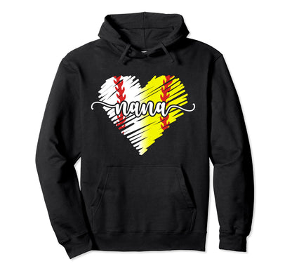 Baseball Softball Nana Heart Softball Hoodie - Minimalist Print Unisex - T-Shirt, Sweatshirt, Hoodie
