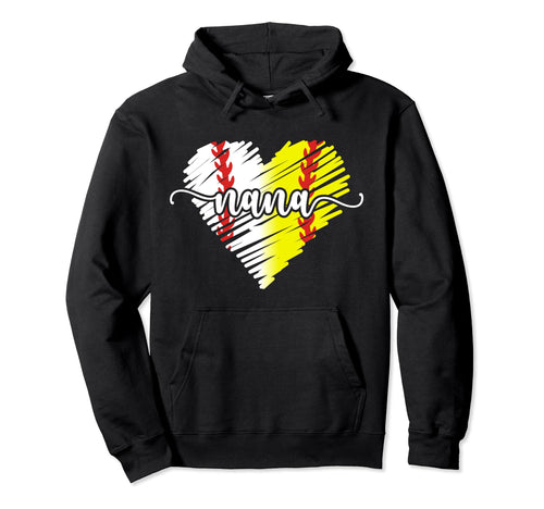 Baseball Softball Nana Heart Softball Hoodie - Minimalist Print Unisex - T-Shirt, Sweatshirt, Hoodie