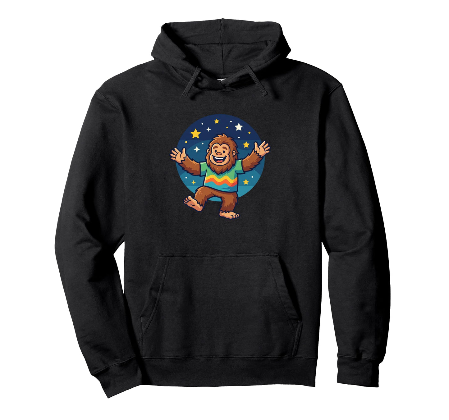 Dancing Sasquatch Under Starry Night Sky Hoodie - Graphic Print Unisex - T-Shirt, Sweatshirt, Hoodie