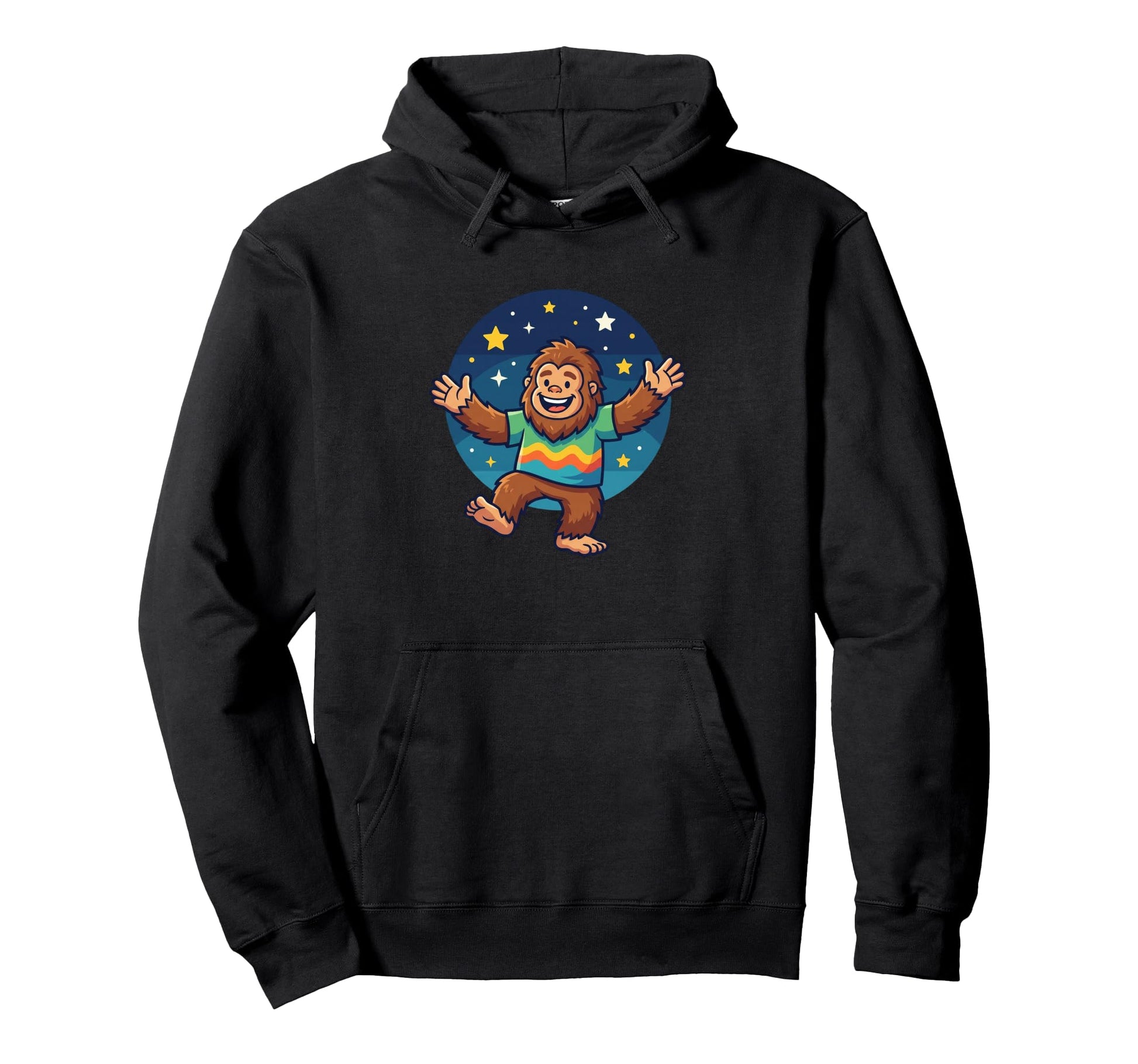 Dancing Sasquatch Under Starry Night Sky Hoodie - Graphic Print Unisex - T-Shirt, Sweatshirt, Hoodie