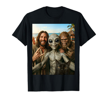 Funny Bigfoot Alien Jesus Rock Hand T-Shirt - Trendy Graphic for Adults - T-Shirt, Sweatshirt, Hoodie