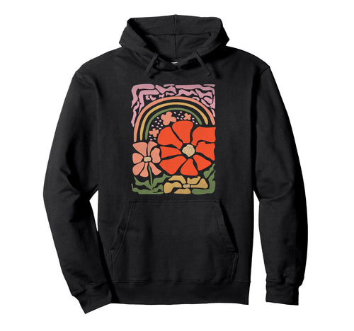 Flower Rainbow Hippie 70S Hoodie - Unique Graphic for Adults - T-Shirt, Sweatshirt, Hoodie