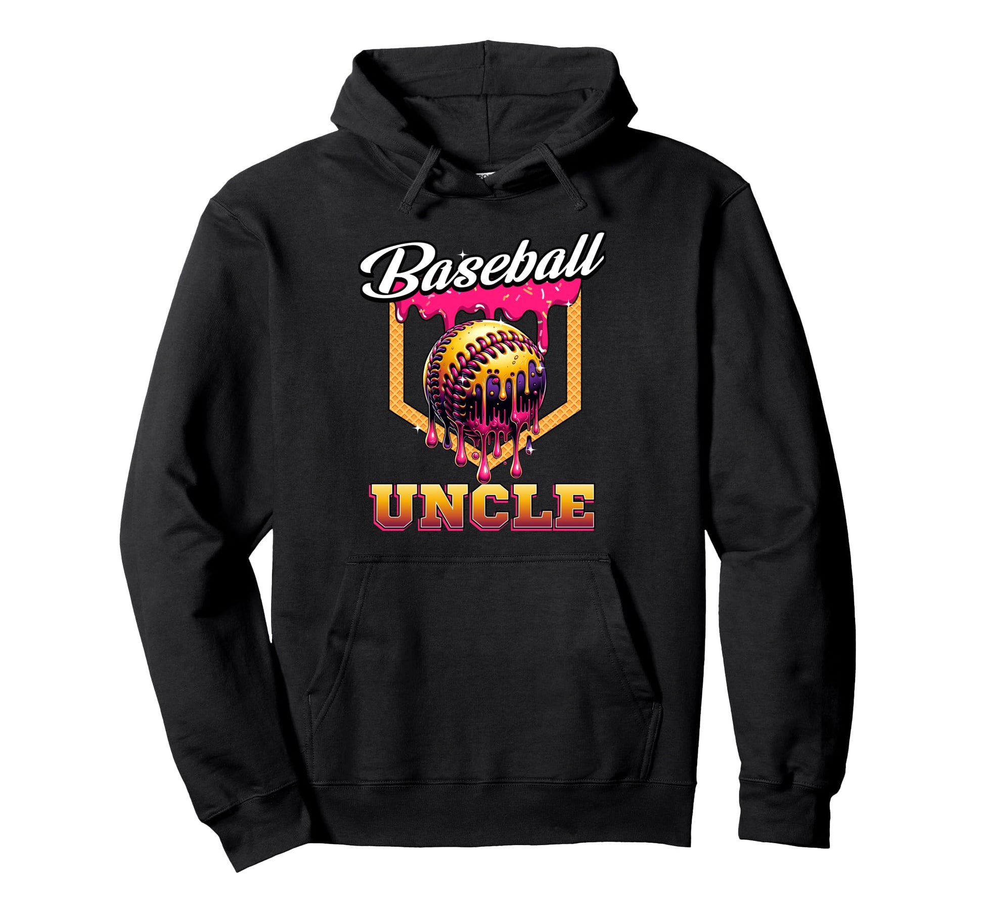 Baseball Uncle Ice Cream Drip Home Plate Hoodie - Trendy Graphic Unisex - T-Shirt, Sweatshirt, Hoodie