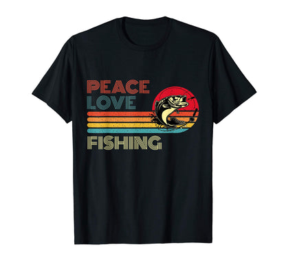 Peace Love Fishing Striped Sunset T-Shirt - Trendy Graphic Men Women - T-Shirt, Sweatshirt, Hoodie