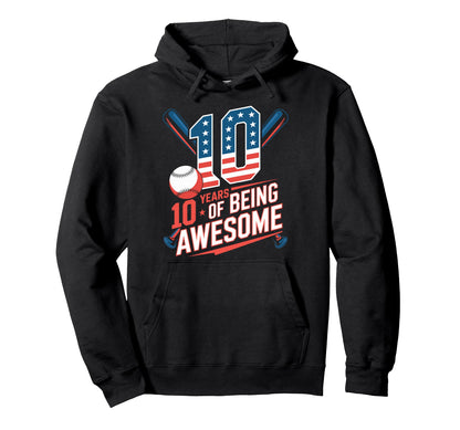 10 Years Being Awesome Baseball Player Hoodie - Trendy Graphic for Adults - T-Shirt, Sweatshirt, Hoodie